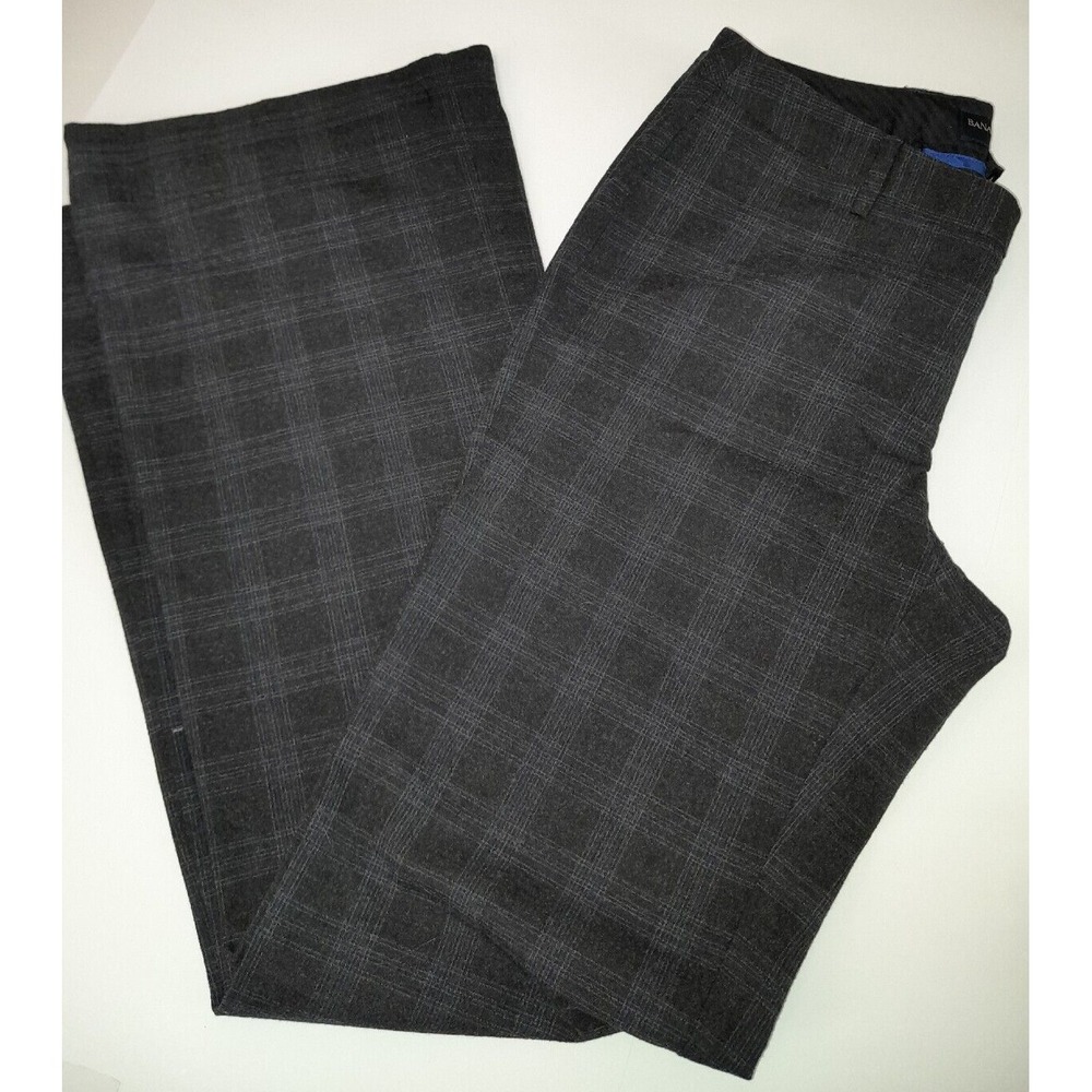 Banana Republic Women's Dress Pants Sz 2 Bootcut Cuffed‎ Gray Blue Stripe